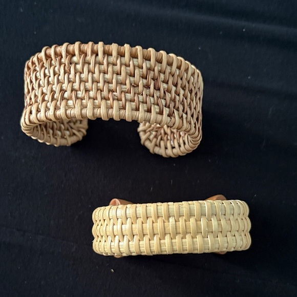 Woven Tan and Brown Cuff Bracelet Set - Picture 2 of 7